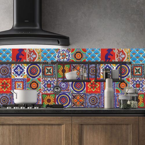 Galozzoit - Autocollant En Tuile Pour sélle De Bain Et Cuisine, 24 Pcs Stickers Muraux Carrelage Adhésif Moséque Autocollant Adhésive Décorative à Carreaux De Ciment Pour Carreaux De Murs Décor (15x15cm)