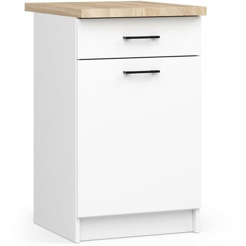 Armoires De Cuisine Basse Akord S50 Oliwia Blanc 50 Cm 1 Porte 1 Tiroir Façade Blanche 2 étagères 50x46x85 Cm