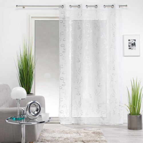 Douceur D'Intérieur - Voilage à Oeillets 140 X 240 Cm En Voile Imprimé Métallisé Artyline Blanc/argent