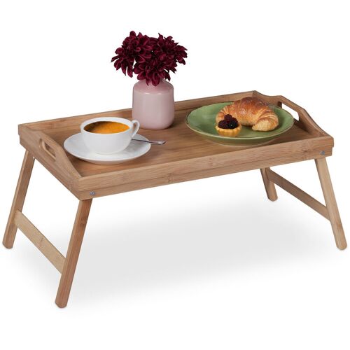 Plateau De Lit En Bambou Et Mdf, Hxlxp: 25x60x30 Cm, Bord Élevé, Pour Petit-Déjeuner, Rectangulaire, Nature - Relaxdays