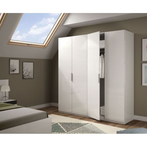 Altri - Armoire 180x52x200h Cm Avec 4 Portes Battantes Blanc Brillant ¿ Livourne