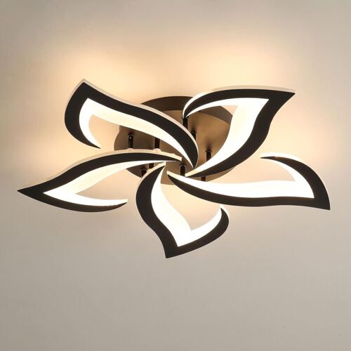 Comely - Plafonnier Led Moderne, 60w 6000lm Creative Fleur De Forme Acrylique Lampe De Plafond, 5 Têtes Pétales Noir Lustres Led Pour Sélon, Chambre, Sélle À Manger, Cuisine, Blanc Chaud 3000k [Classe É