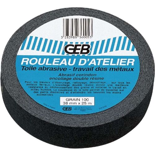 Rouleau D'Atelier Toile Abrasive Grain 100 En Rouleau De 38mmx25m En Boîte Dévidoir