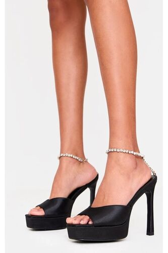 Sandales Talons En Satin Noirs Pretty Little Thing Noir/argenté