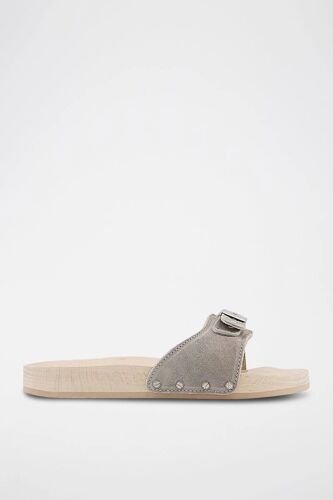 Mules En Nubuck Pescura Flat Gris Clair Gris