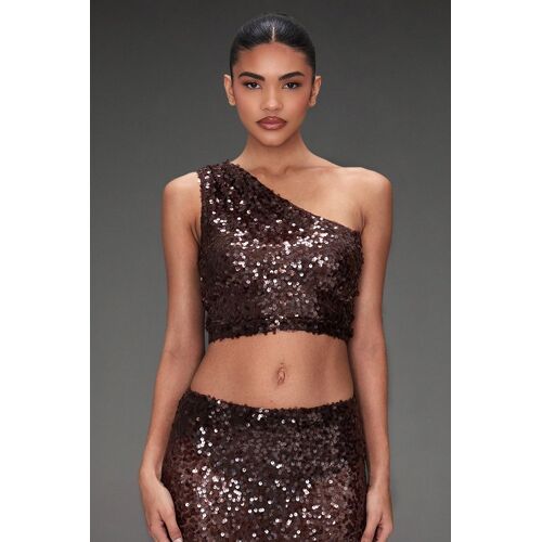 Crop Top Asymétrique - Marron- Pretty Little Thing Femme 10 Standard (Uk) Marron