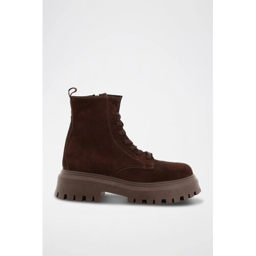 Bottines Plateformes En Croûte De Nubuck Loupi - Marron Femme 41 Marron
