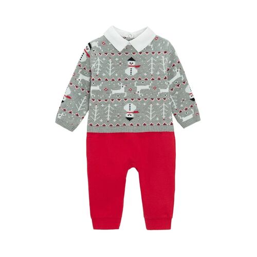 Combinaison Trompe-L¿?il - Gris Clair Chiné Et Rouge Homme 0/1 Mois Rouge/Gris