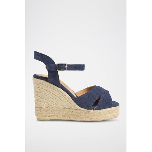 Espadrilles Compensées En Coton Biologique Blaudell - Bleu Foncé- Castañer Femme 41 Beige/Bleu