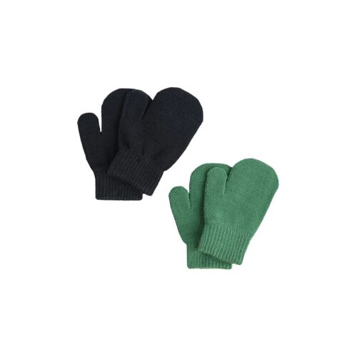 2 Paires De Moufles - Bleu Nuit Et Vert Menthe Homme 3/6 Mois Bleu/Vert