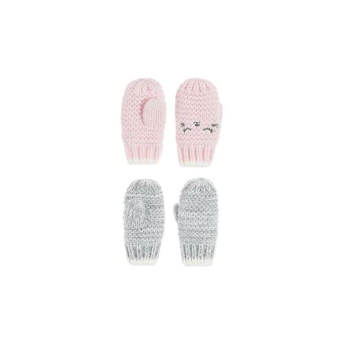 2 Paires De Moufles En Crochet Rose Et Gris Clair Chiné Femme 9/12 Mois Rose