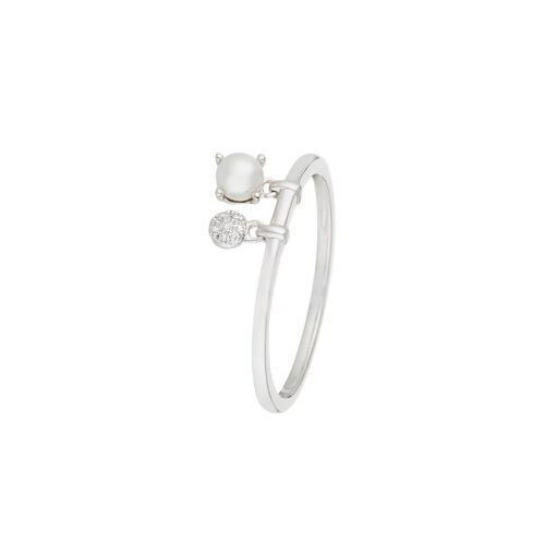 Bague Dazzling Pearl - Or Blanc, Diamants Et Perle D'eau Douce 56 Blanc