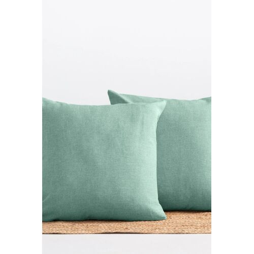 Lot 2 Housse De Coussin Uni En Coton Doux Vert D'eau 45x45 Cm