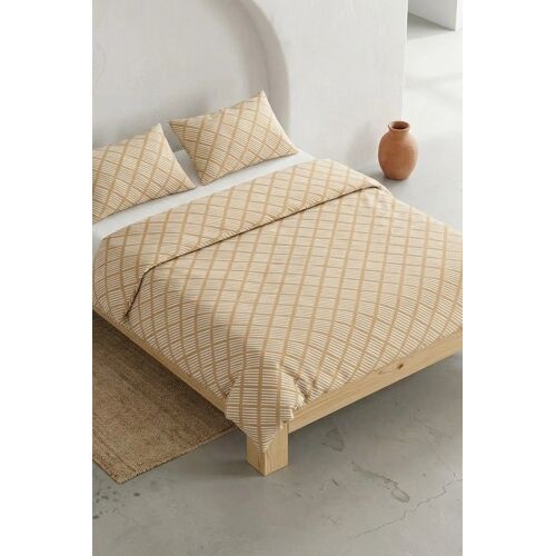 Housse De Couette 100% Coton Beige 260x240 Cm + 2(50x90) Cm
