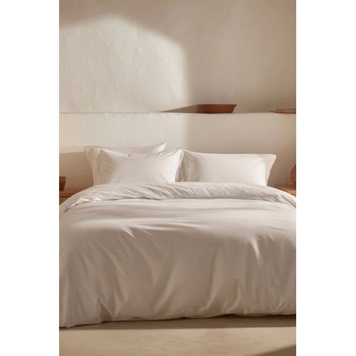 Housse De Couette Uni 100% Coton Blanc 260x240 Cm + 2 Taie Oreiller