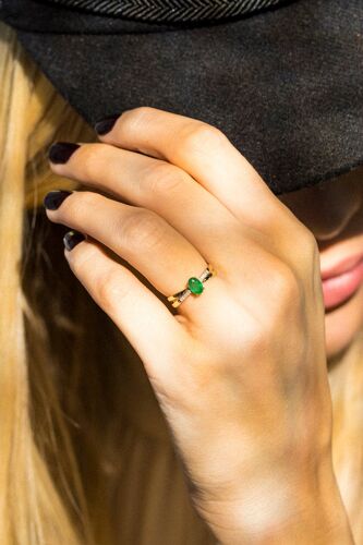 Bague Ambi - Or Jaune, Diamants Et Émeraude Femme 52 Blanc/Vert/Jaune