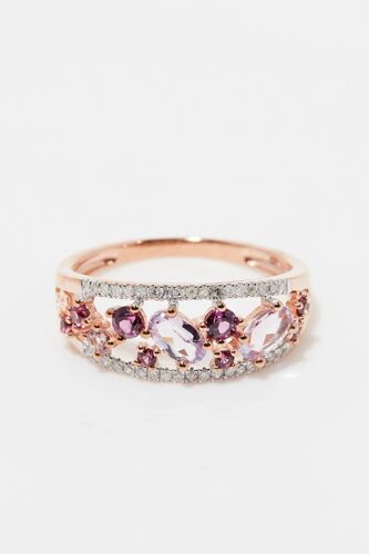 Bague Amore - Or Rose, Diamants, Rhodolites Et Améthystes Femme 50 Blanc/Rose