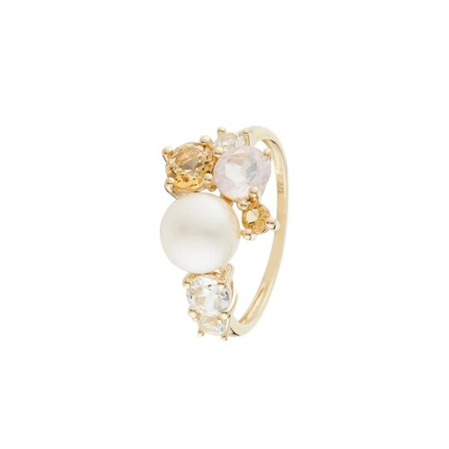 Bague Pikine - Or Jaune, Topazes, Citrines, Quartz Rose Et Perle De Culture Femme 54 Doré