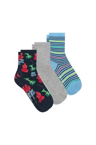 3 Paires De Chaussettes En Coton Biologique - Bleu Mixte Enfant (3 Ans Et +) Noir/Bleu/Gris
