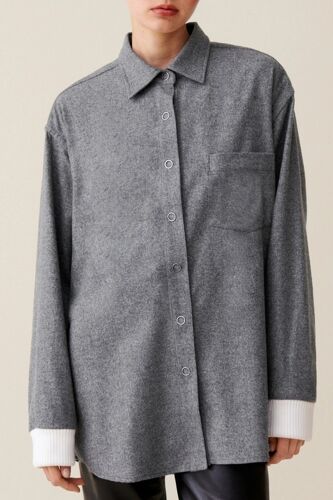 Chemisier En Laine - Gris Chiné Femme T2 (Fr) Blanc/Gris