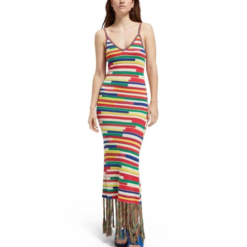 Robe Longue - Rouge Et Écru Femme Xs (Fr) Blanc/Rouge/Vert
