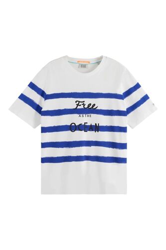 T-Shirt Regular - Blanc Et Bleu Roi Femme S (Fr) Blanc/Noir/Bleu