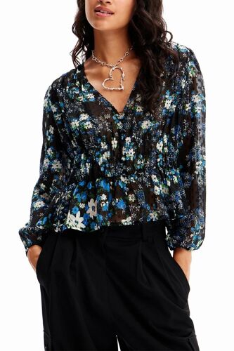 Blouse Regular - Noir Femme M Blanc/Noir/Bleu