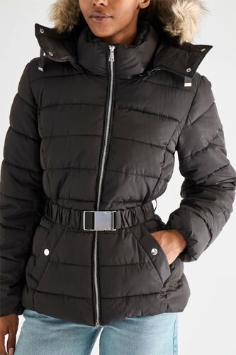 Doudoune À Capuche - Noir Femme Xxs (Fr) Noir/Beige