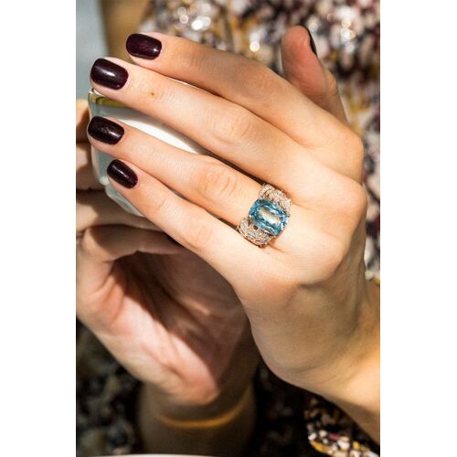 Bague Toliara - Or Blanc, Diamants Et Topaze Femme 58 Bleu/Argenté