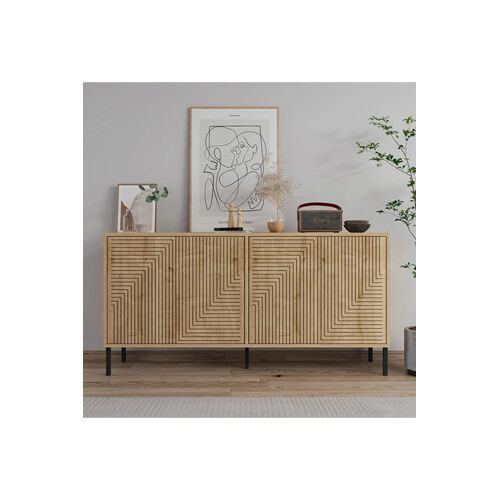 Buffet 4 portes Evolet - Sapphire Oak - 150 x 36 x 75 cm