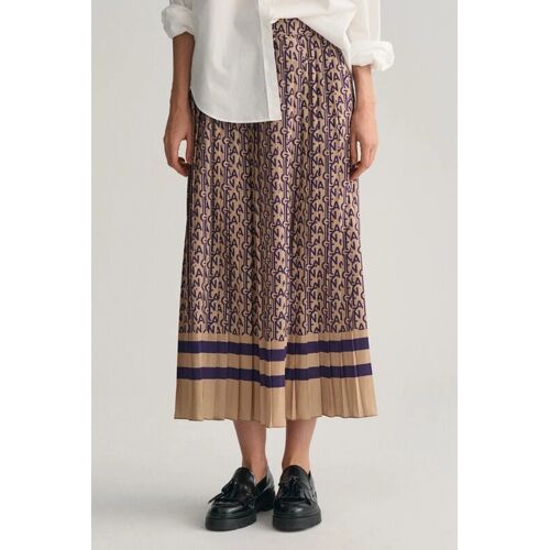 Jupe Midi Plissée Taille Mi-Haute - Beige Et Violet Femme 38 (Fr) Beige/Violet