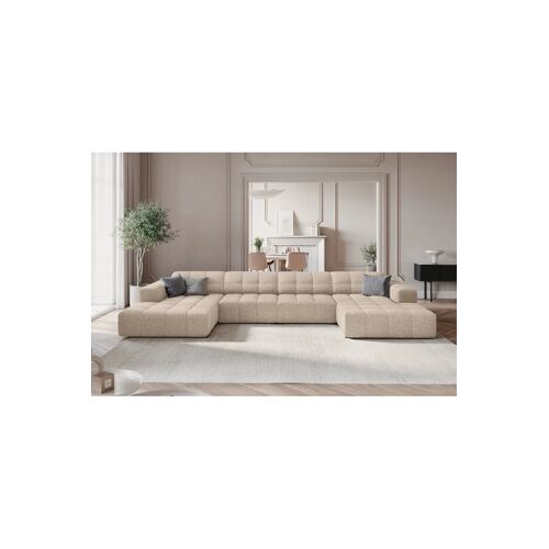 Canapé panoramique Velvet Chicago - Beige - 6 places - Tissu chenille Beige