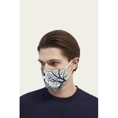 Masque Lavable En Coton Biologique - Blanc Et Bleu Unisexe - Sans Genre M (Fr)