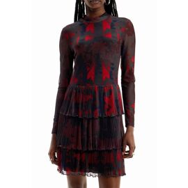 Robe Volantée - Noir Femme S Noir/Rouge/Bleu