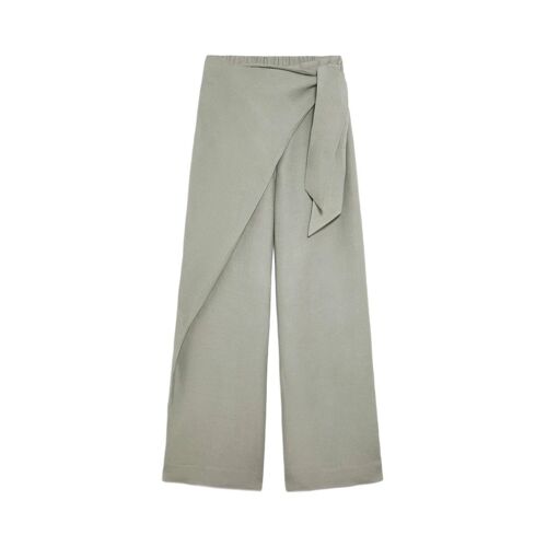 Pantalon Taille Haute En Lin - Gris Femme Xs Gris