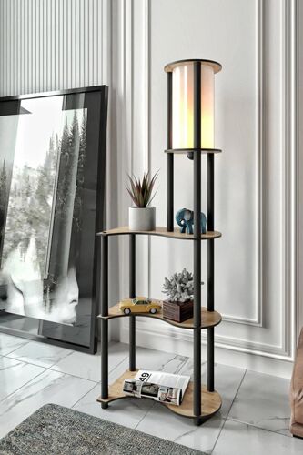 Lampadaire - Noir Et Imitation Noyer - 40 W - 140 Cm