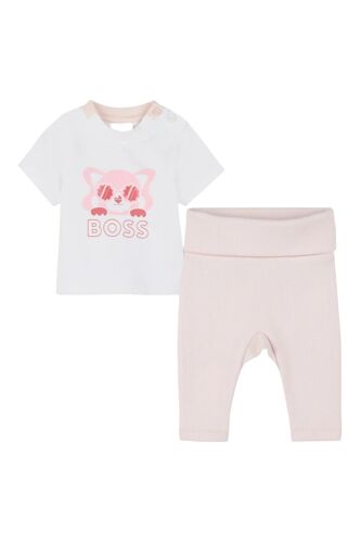 T-Shirt Et Pantalon En Coton Biologique - Blanc Et Rose Poudré - Boss Femme 09m