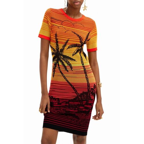 Robe Fourreau - Rouge Femme Xl Noir/Rouge/Orange