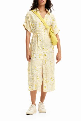 Robe Chemise - Jaune Femme S Blanc/Jaune