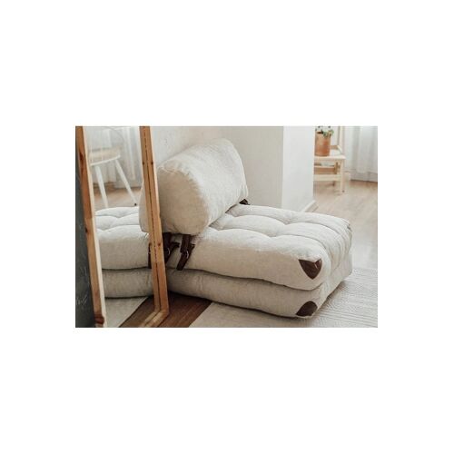 Fauteuil convertible en hêtre Fold Teddy - Crème - Revêtement polyester