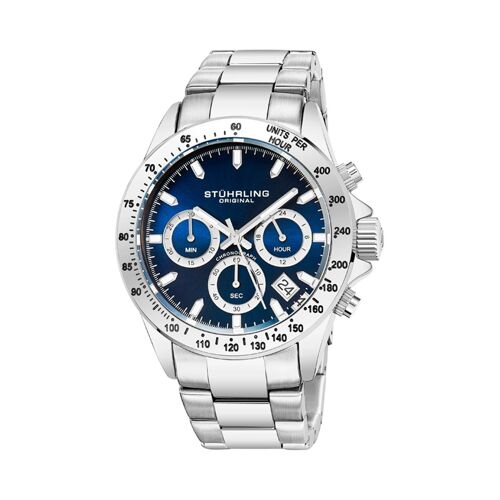 Montre À Quartz En Acier Monaco - Tachymètre Et Chronographe - Argenté Et Bleu Marine