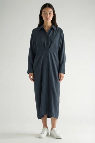Robe Chemise Relaxed En Lin - Bleu Foncé Xs (Eu)