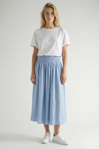 Jupe Midi Taille Haute En Lin - Bleu Clair Xs (Eu)