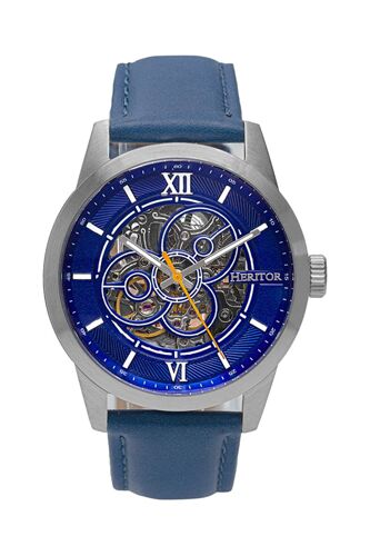 Montre Automatique En Cuir Jonas - Bleu Et Argenté