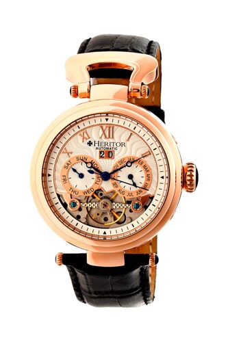 Montre Automatique En Cuir Ganzi - Noir Et Doré Rose