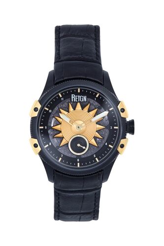 Montre Automatique En Cuir - Noir Et Doré