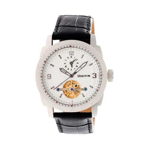 Montre Squelette Automatique En Cuir Véritable Helmsley - Noir Et Argenté