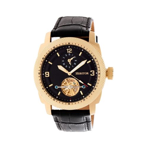 Montre Automatique En Cuir Helmsley Heritor - Chronographe - Noir Et Doré