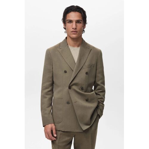 Veste Costume Croisée Lin Mélangé Slim-Fit - Gris Homme 54