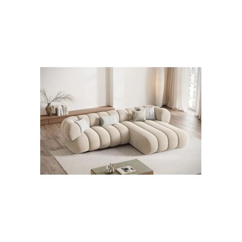 Canapé d¿angle droit Koge - Beige clair - 5 places - En tissu velours Beige